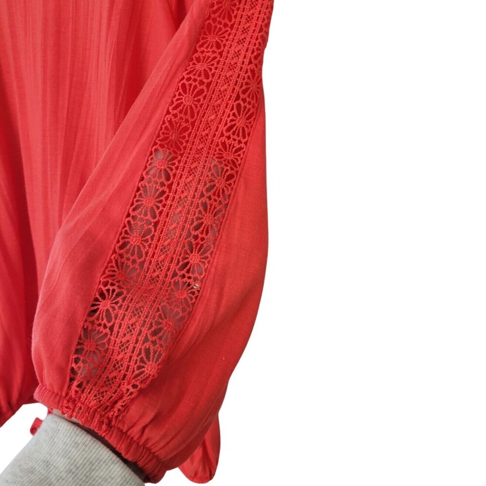 New York Laundry Top Womens Size M Orange Red Crochet Shoulder 3/4 Sleeve - Picture 4 of 9